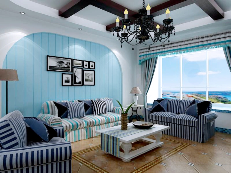 地中海風(fēng)格二居室客廳茶幾裝修圖片